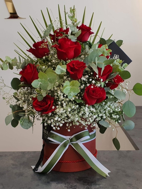 Luxury fresh flower arrangement in a box